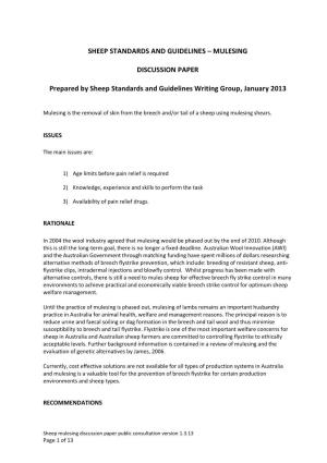 MULESING DISCUSSION PAPER Prepared by Sheep Standards And