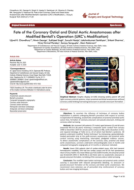Fate of the Coronary Ostial and Distal Aortic Anastomoses After Modified Bentall’S Operation (UKC’S Modification)