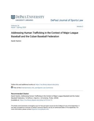 Addressing Human Trafficking in the Context of Major League Baseball and the Cuban Baseball Federation