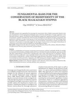 Fundamental Basis for the Conservation of Biodiversity of the Black Sea-Kazakh Steppes