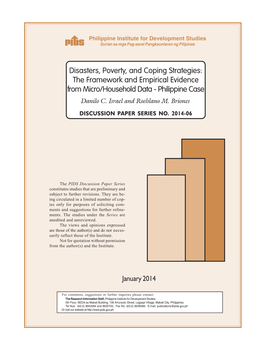 Disasters, Poverty, and Coping Strategies: the Framework and Empirical Evidence from Micro/Household Data - Philippine Case Danilo C