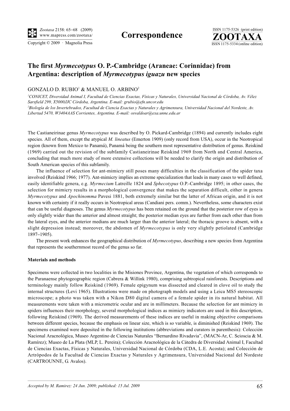 Zootaxa, the First Myrmecotypus OP-Cambridge