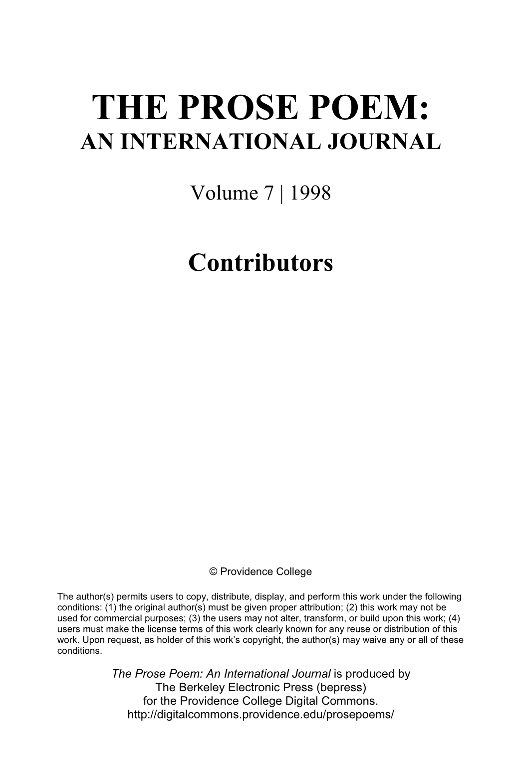 The Prose Poem: an International Journal