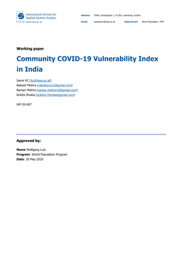 Community COVID-19 Vulnerability Index in India
