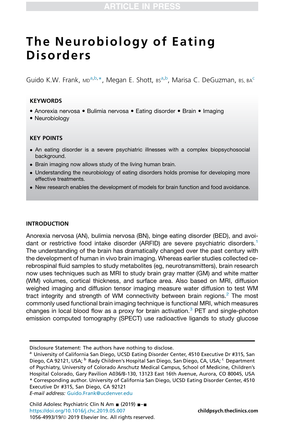 The Neurobiology of Eating Disorders