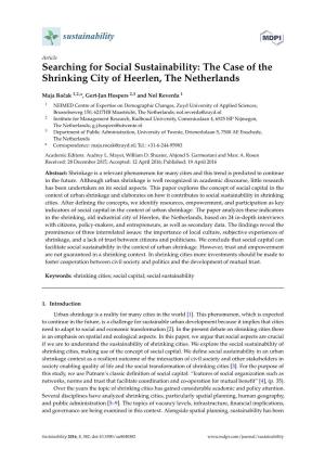 Searching for Social Sustainability: the Case of the Shrinking City of Heerlen, the Netherlands