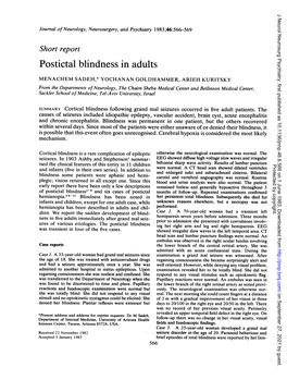 Postictal Blindness in Adults