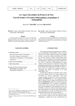 Les Algues Dasycladales Du Permien Et Du Trias Nouvelle Tentative D’Inventaire Bibliographique, Géographique Et Stratigraphique