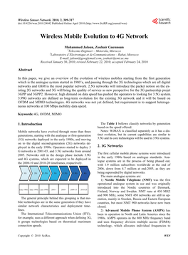 Wireless Mobile Evolution to 4G Network