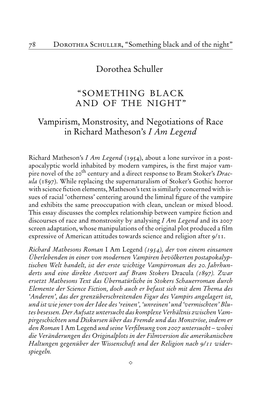 Dorothea Schuller “SOMETHING BLACK and of the NIGHT” Vampirism, Monstrosity, and Negotiations of Race in Richard Matheson'