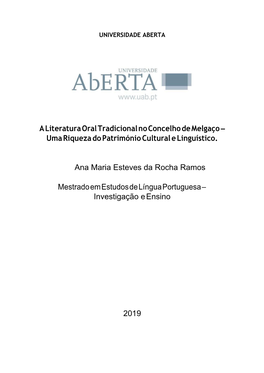 A Literatura Oral Tradicional No Concelho De Melgaço – Uma Riqueza Do Património Cultural E Linguístico