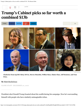 Trump's Cabinet Picks So Far Are Worth a Combined $13B