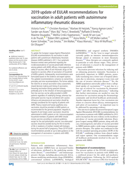 2019 Update of EULAR Recommendations for Vaccination in Adult Patients with Autoimmune Inflammatory Rheumatic Diseases