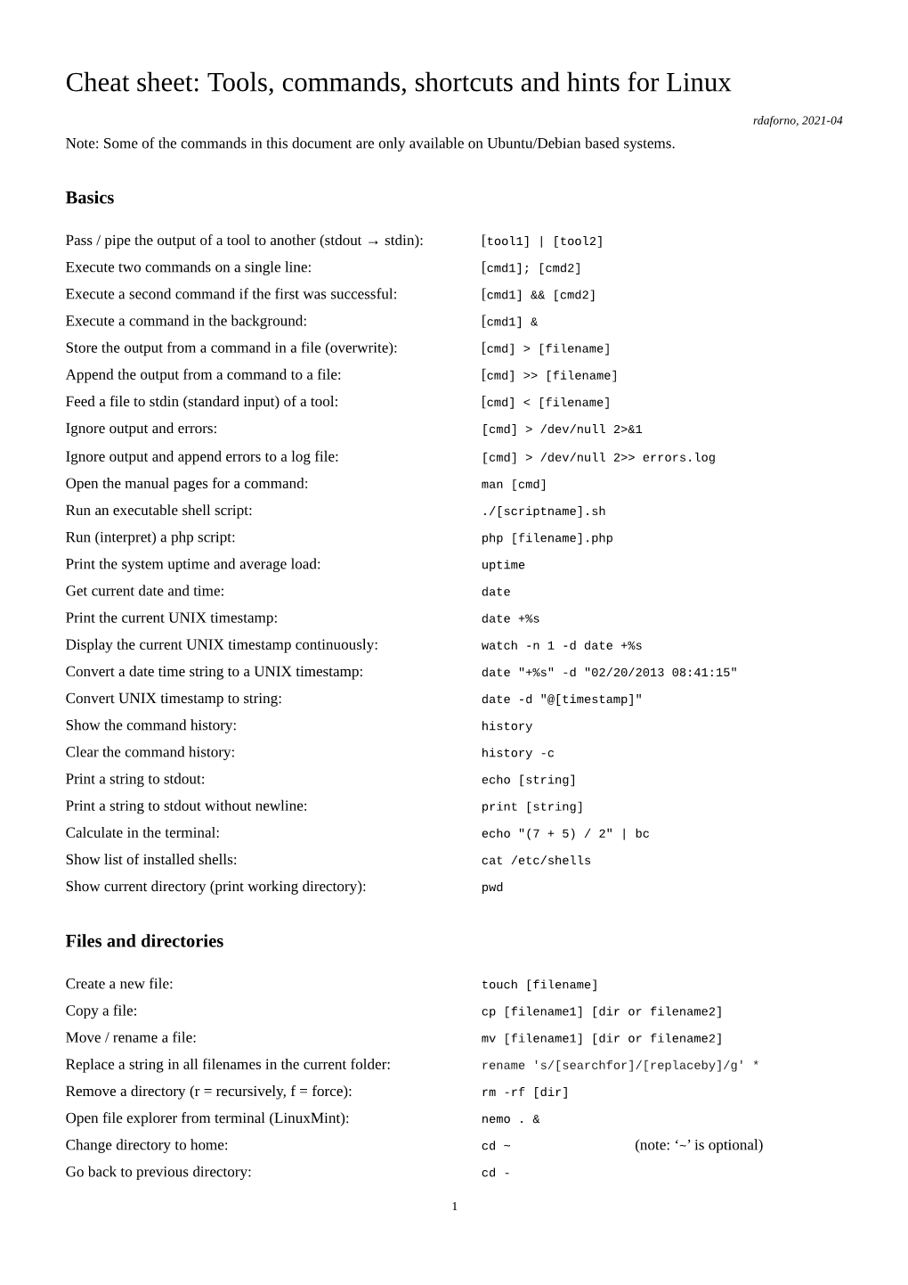 Cheat Sheet: Tools, Commands, Shortcuts and Hints for Linux