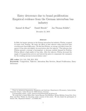 Entry Deterrence Due to Brand Proliferation: Empirical Evidence from the German Interurban Bus Industry