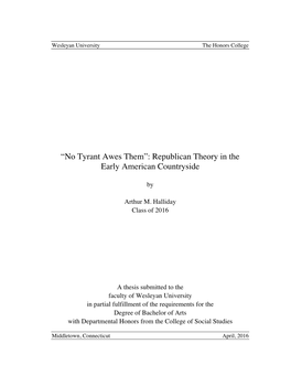 "No Tyrant Awes Them": Republican Theory in the Early American