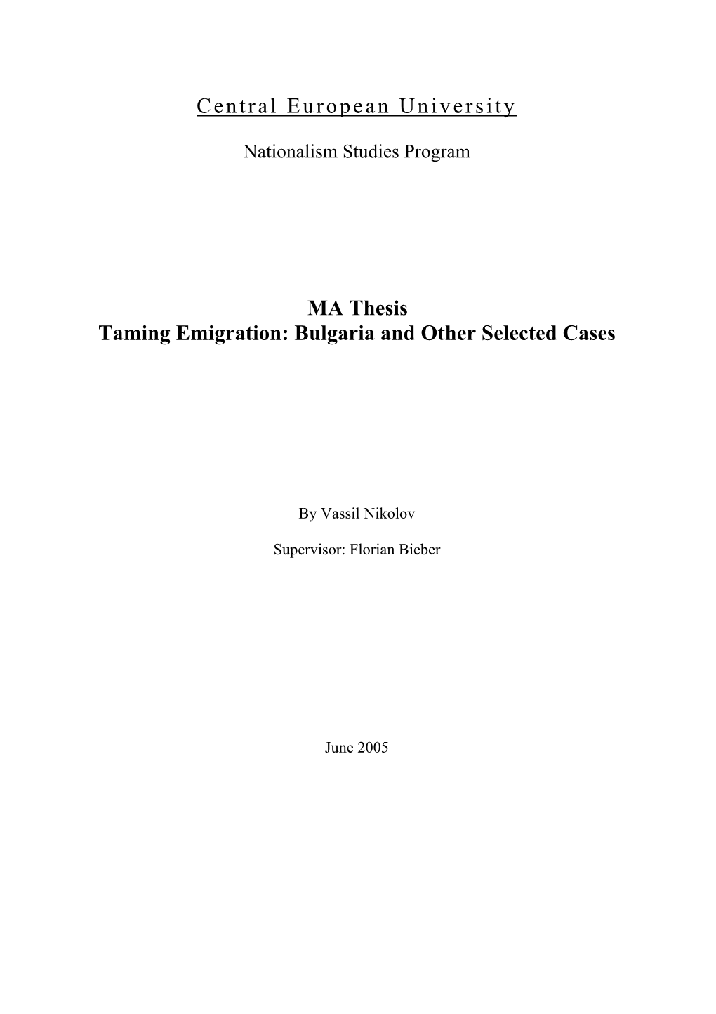 Central European University MA Thesis Taming Emigration
