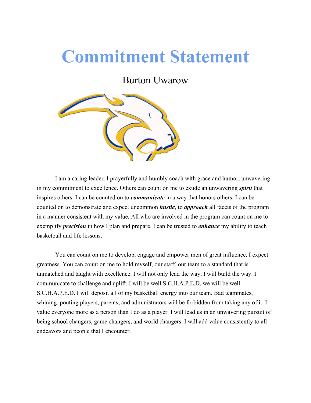 Commitment Statement Burton Uwarow