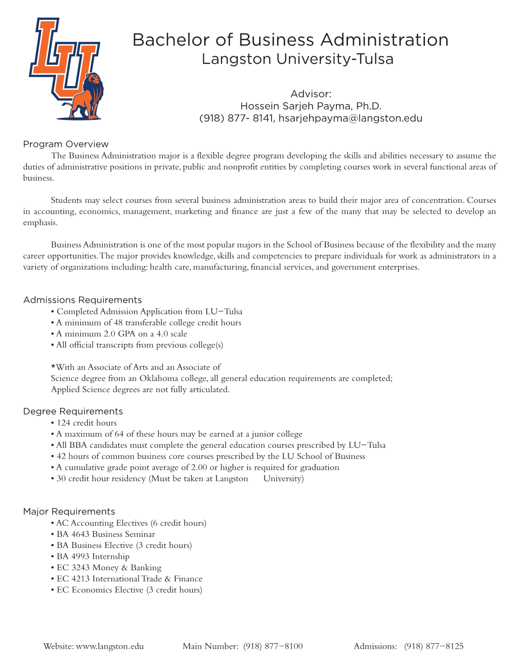 Business Administration Langston University-Tulsa