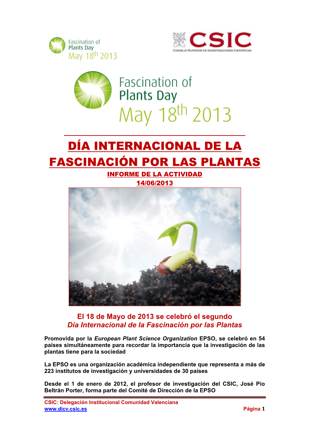 Día Internacional De La Fascinación Por Las Plantas Informe De La Actividad 14/06/2013