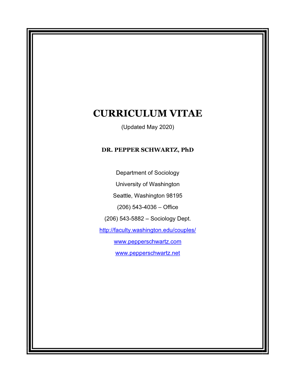 CURRICULUM VITAE (Updated May 2020)