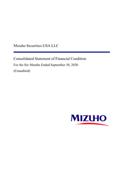 Mizuho Securities USA LLC Consolidated Statement of Financial Condition