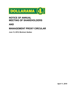 Notice of Annual Meeting of Shareholders and Management Proxy Circular