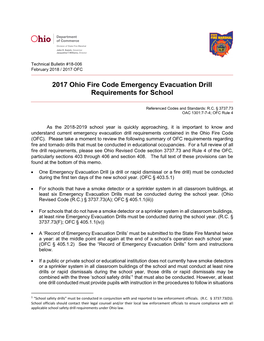 2017 Ohio Fire Code Emergency Evacuation Drill Requirements for School
