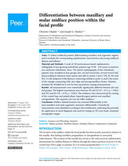 Differentiation Between Maxillary and Malar Midface Position Within the Facial Proﬁle
