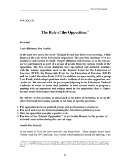 The Role of the Opposition19.8.1998