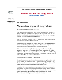 Women Face Stigma of Clergy Abuse