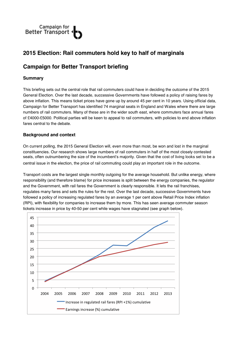 2015 Election: Rail Commuters Hold Key to Half of Marginals Campaign for Better Transport Briefing