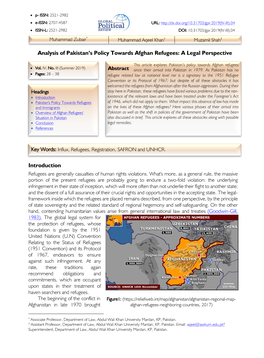 Analysis of Pakistan's Policy Towards Afghan Refugees