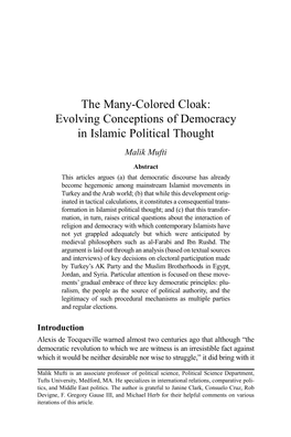 Evolving Conceptions of Democracy in Islamic Political Thought