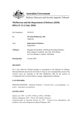 Mcpherson and the Department of Defence [2020] DHAAT 12 (3 July 2020)