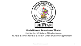 Hindu Dharma Samudaya of Bhutan Post Box No