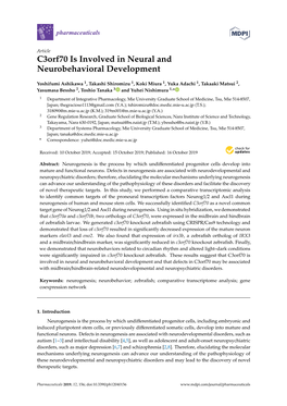 C3orf70 Is Involved in Neural and Neurobehavioral Development