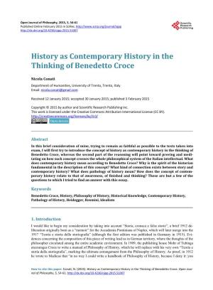 History As Contemporary History in the Thinking of Benedetto Croce