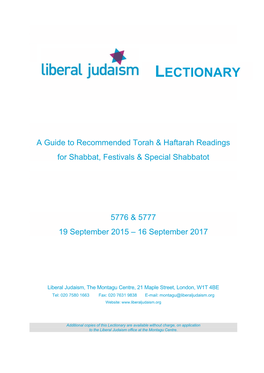 Liberal Judaism Lectionary 5776 & 5777