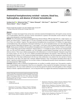 Anatomical Hemispherectomy Revisited—Outcome, Blood Loss, Hydrocephalus, and Absence of Chronic Hemosiderosis