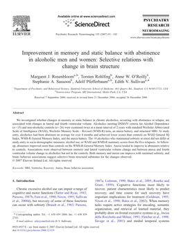 Improvement in Memory and Static Balance with Abstinence in Alcoholic Men and Women: Selective Relations with Change in Brain Structure