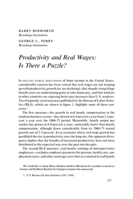 Productivity and Real Wages: Is There a Puzzle?