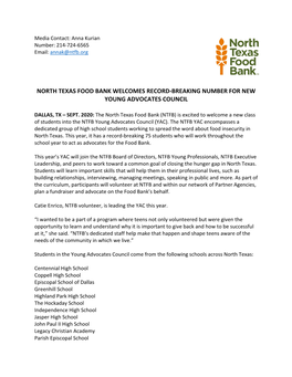 North Texas Food Bank Welcomes Record-Breaking Number for New Young Advocates Council