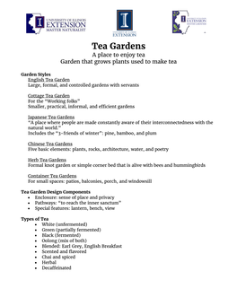 Tea Gardens a Place to Enjoy Tea Garden That Grows Plants Used to Make Tea