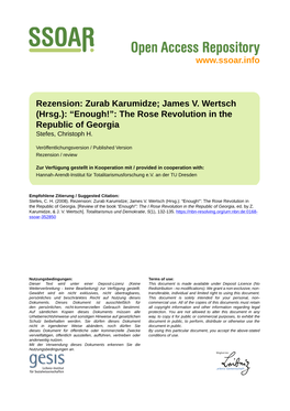 Zurab Karumidze; James V. Wertsch (Hrsg.): “Enough!”: the Rose Revolution in the Republic of Georgia Stefes, Christoph H