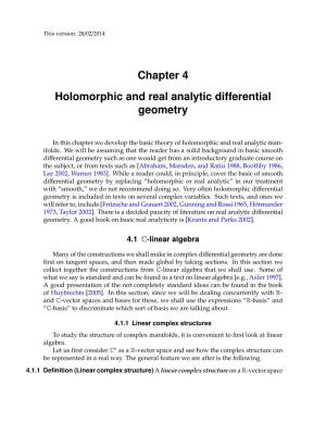 Chapter 4 Holomorphic and Real Analytic Differential Geometry
