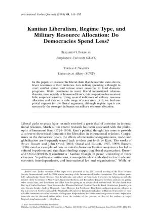 Kantian Liberalism, Regime Type, and Military Resource Allocation: Do Democracies Spend Less?