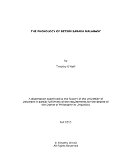 THE PHONOLOGY of BETSIMISARAKA MALAGASY By