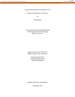 Seasonal and Interannual Variability of the Sargasso Sea