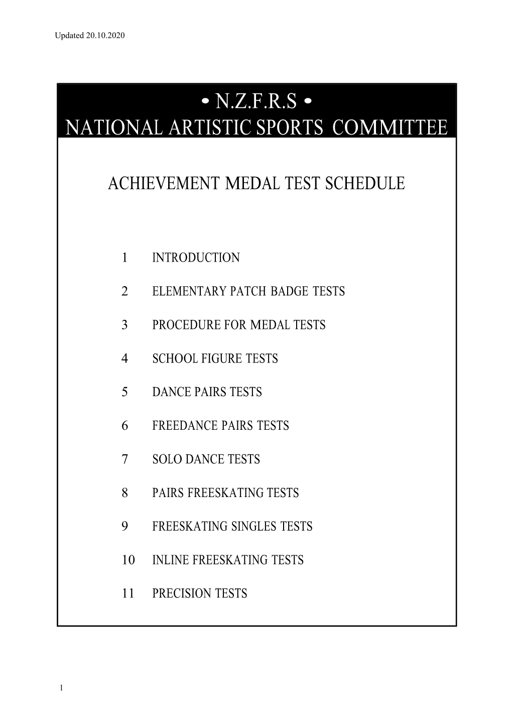 Medal Test Schedule 2020